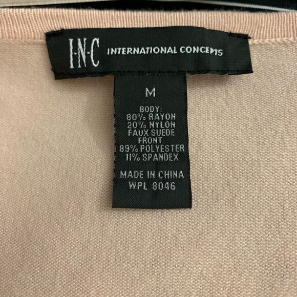 INC PALE BLUSH PINK DRAPED WATERFALL OPEN FRONT FAUX SUEDE CARDIGAN JACKET MED - Picture 8 of 8